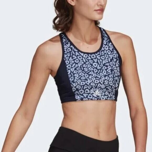 FARM RIO X ADIDAS Aeroready 3-Strips Print Sports Crop Top Bra Sz Small - Picture 5 of 11